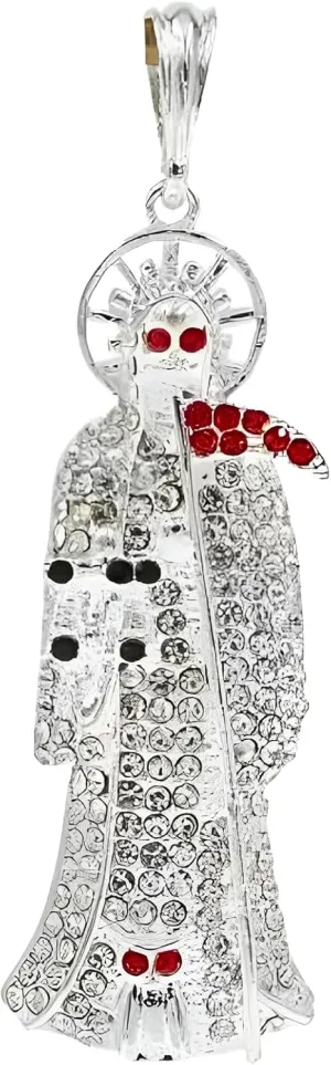 925 Sterling Silver Vintage La Santa Muerte Pendant Necklace For Women And Men - Holy Death's Pendant For Necklaces, Santa Muerte Pendant With Chain, Holy Saint Death Religious Jewelry For Women Men