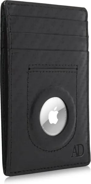Access Denied Genuine Leather Air Tag Holder - Slim Minimalist Wallets For Men & Women - Front Pocket Thin Mens Wallet RFID Credit Card Holder Gifts For Men - Air Tag NOT Included