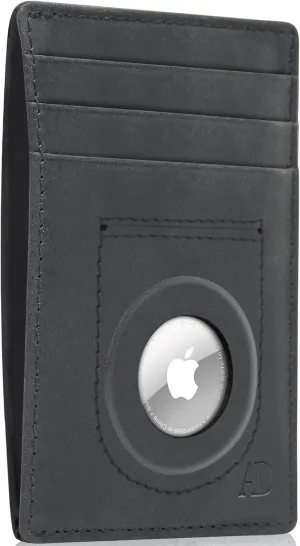 Access Denied Genuine Leather Air Tag Holder - Slim Minimalist Wallets For Men & Women - Front Pocket Thin Mens Wallet RFID Credit Card Holder Gifts For Men - Air Tag NOT Included