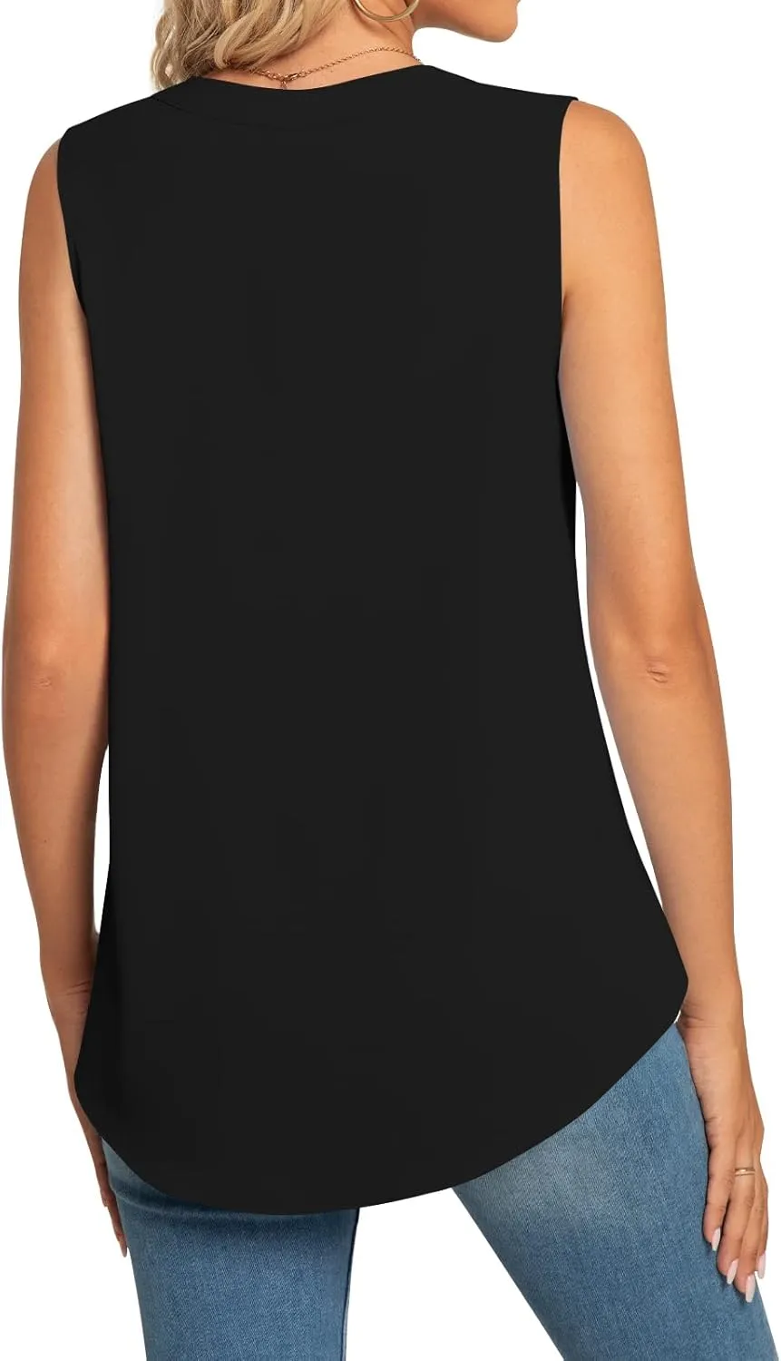 Anyhold Women's Chiffon Tank Tops Sleeveless V Neck Blouse Dressy Casual Tops Office Work Shirts