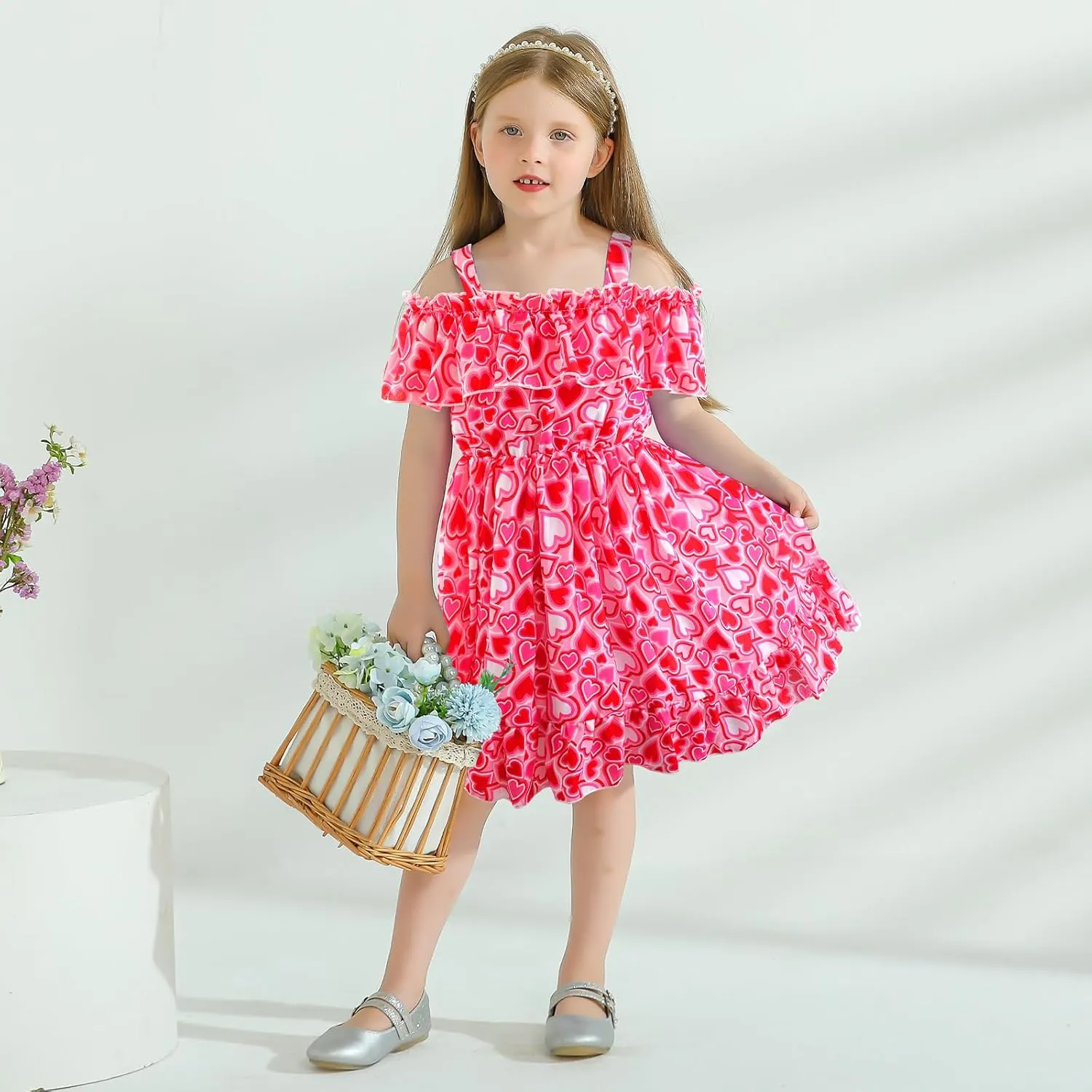 Baby Toddler Girls Dresses Chiffon Off Shoulder Flower Dress Baby Girl Clothes Summer Outfits 1-7 Years