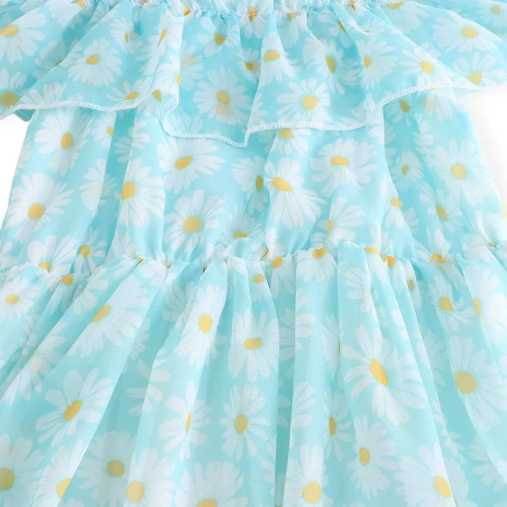 Baby Toddler Girls Dresses Chiffon Off Shoulder Flower Dress Baby Girl Clothes Summer Outfits 1-7 Years