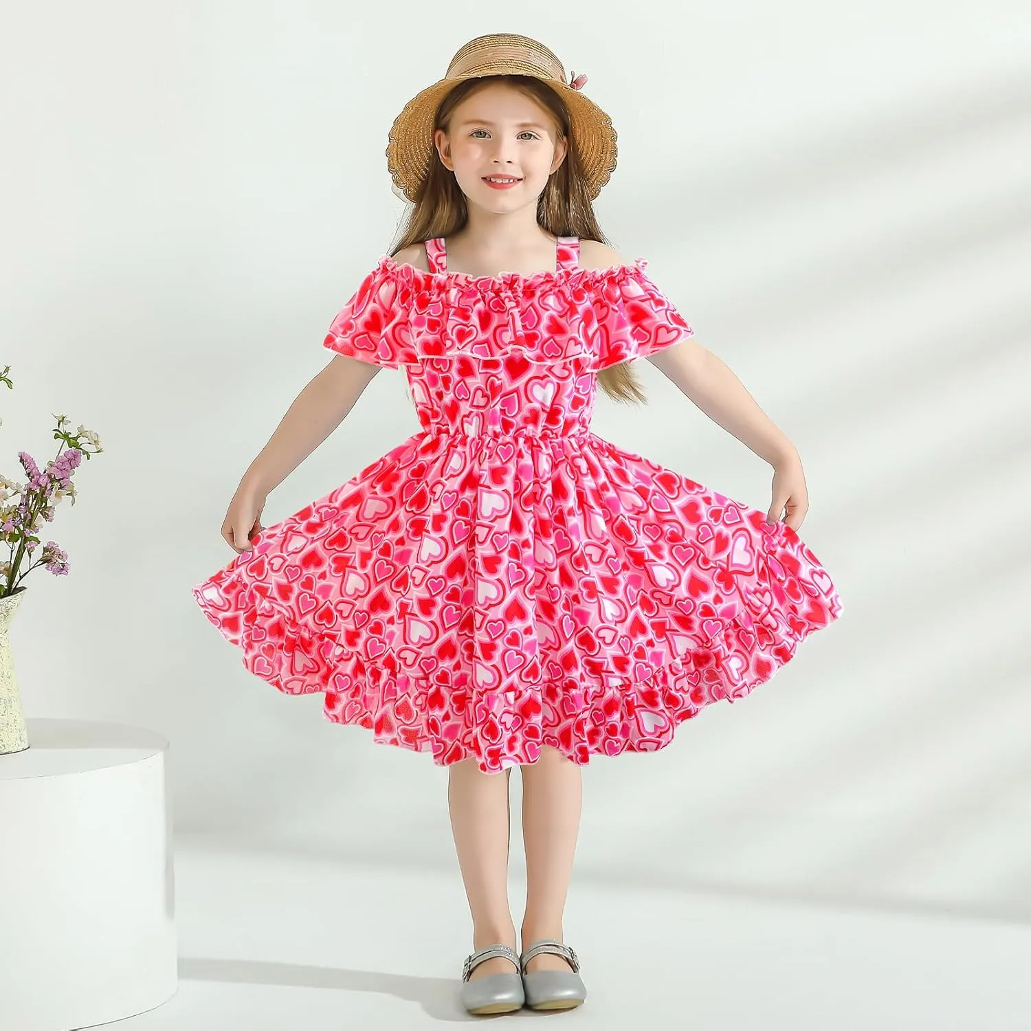 Baby Toddler Girls Dresses Chiffon Off Shoulder Flower Dress Baby Girl Clothes Summer Outfits 1-7 Years