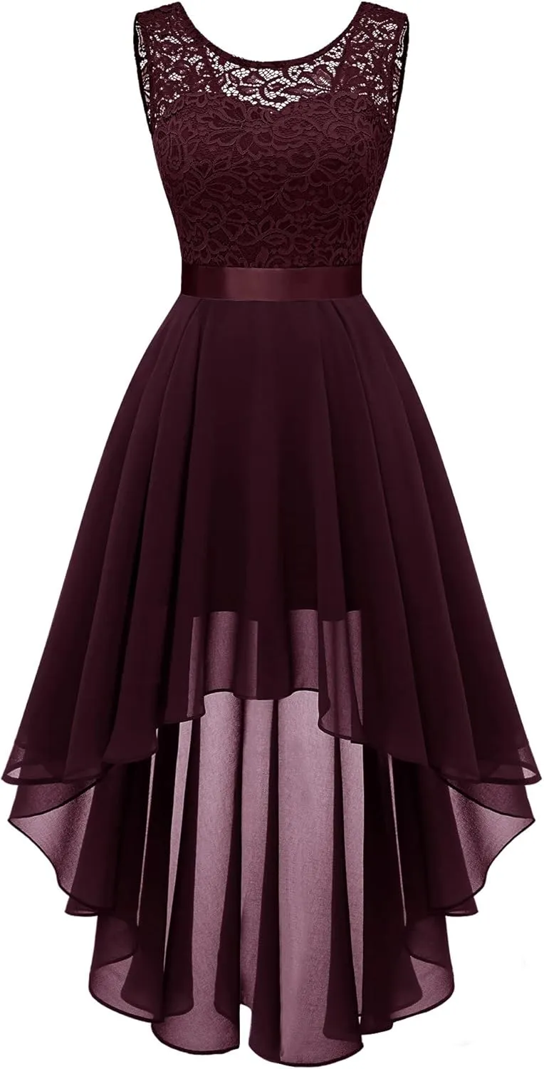 BeryLove Cocktail Prom Dresses 2025 Formal Wedding Guest Dresses Sleeveless Lace High Low Homecoming Dress