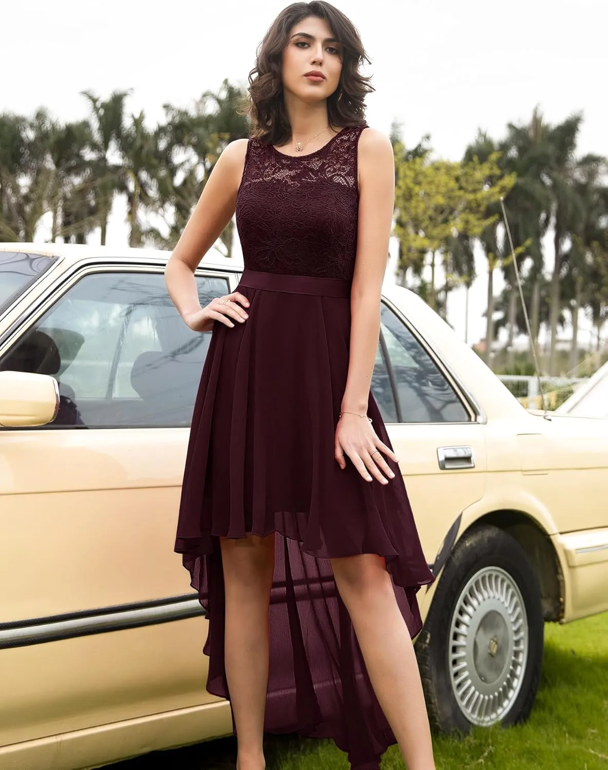 BeryLove Cocktail Prom Dresses 2025 Formal Wedding Guest Dresses Sleeveless Lace High Low Homecoming Dress
