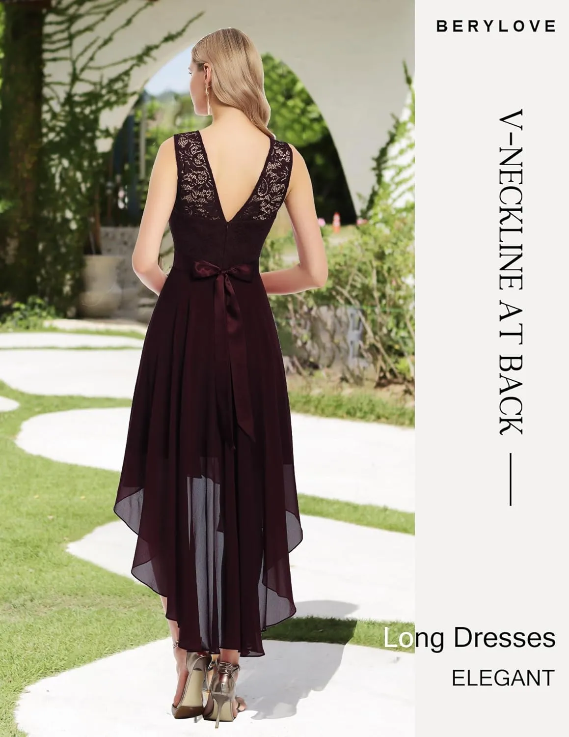 BeryLove Cocktail Prom Dresses 2025 Formal Wedding Guest Dresses Sleeveless Lace High Low Homecoming Dress