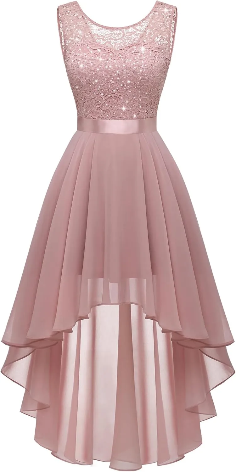 BeryLove Cocktail Prom Dresses 2025 Formal Wedding Guest Dresses Sleeveless Lace High Low Homecoming Dress
