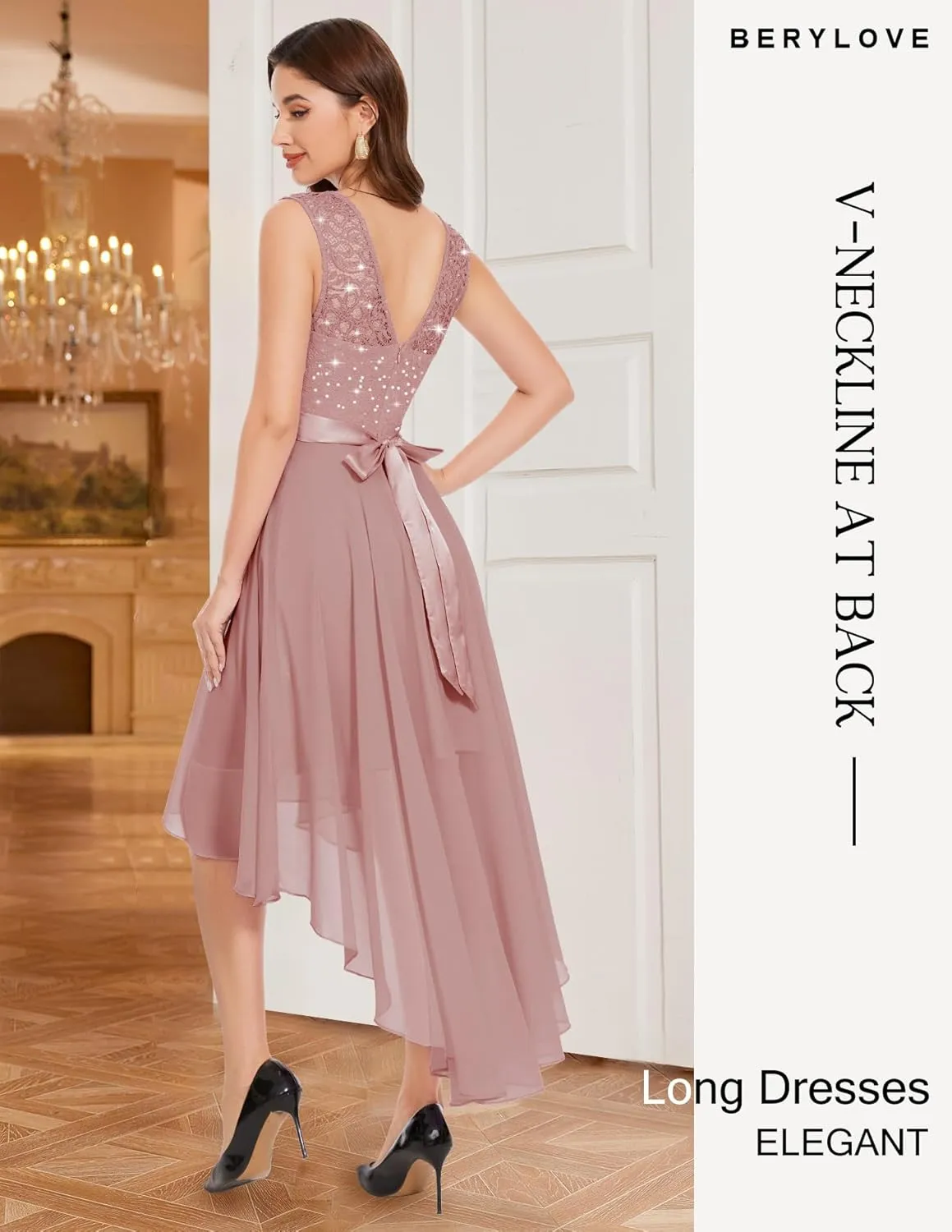 BeryLove Cocktail Prom Dresses 2025 Formal Wedding Guest Dresses Sleeveless Lace High Low Homecoming Dress