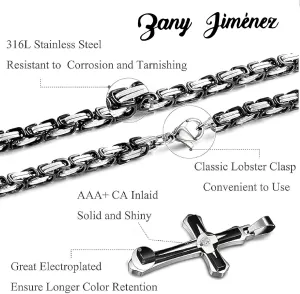 Black Gold ?????????? ???????????????? for Men Steel ?????????????????? Chain With Cross Pendant Necklace ???????? ???????? 22-30Inch plata toreto cruz Cross Necklace - Steel Cross for Women & Men Long Chain - Mens Necklaces with Small Diamonds (Silver) F