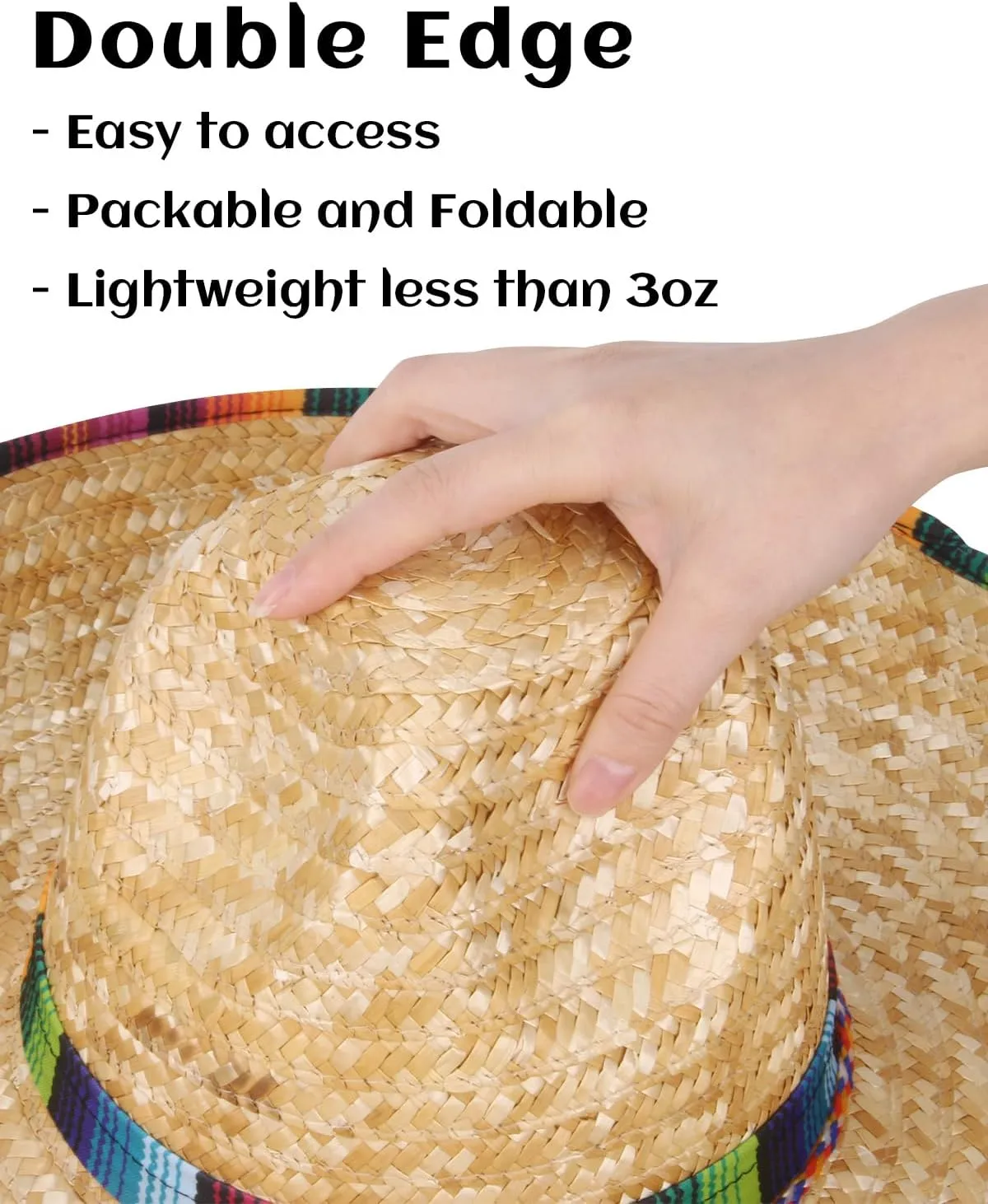 DUNCHATY Mexican Sombrero Hat Adults Straw Sombrero with Serape Trim Authentic Mexican Costume Sombrero for Cinco de Mayo