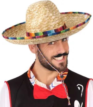 DUNCHATY Mexican Sombrero Hat Adults Straw Sombrero with Serape Trim Authentic Mexican Costume Sombrero for Cinco de Mayo