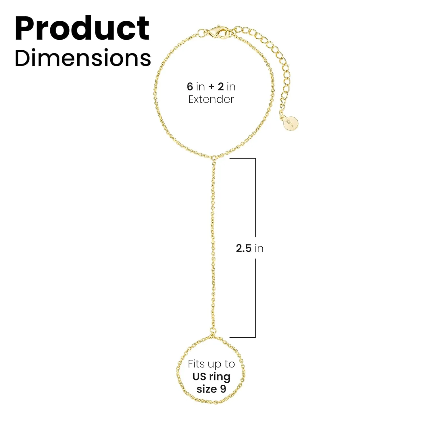 Faire de la Mode Gold Plated Bracelet Ring Hand Chain for 4-8 Ring Sizes  14k Gold Plated Sterling Silver Hand Chain Bracelet for Women  6" to 8" Adjustable Length