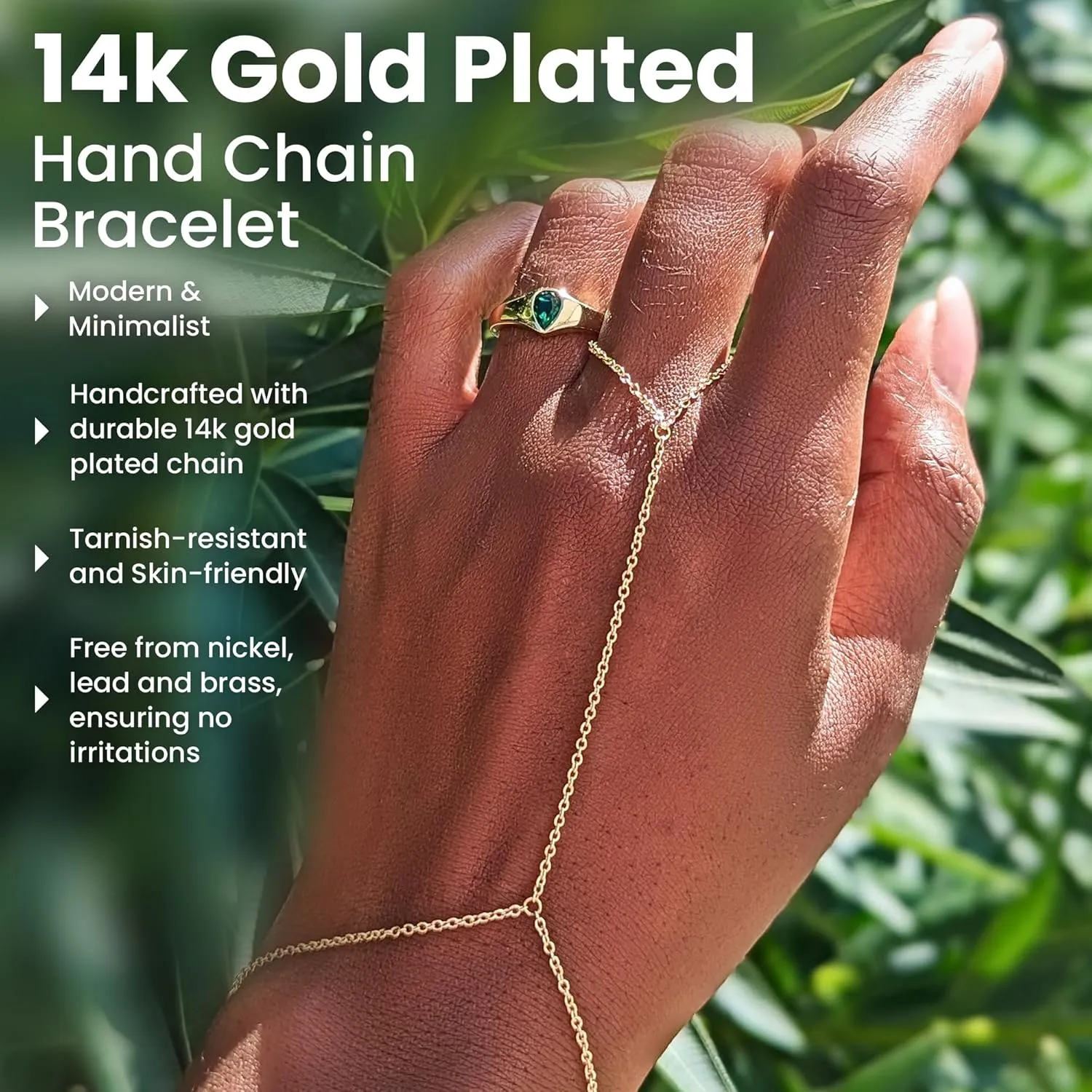 Faire de la Mode Gold Plated Bracelet Ring Hand Chain for 4-8 Ring Sizes  14k Gold Plated Sterling Silver Hand Chain Bracelet for Women  6" to 8" Adjustable Length