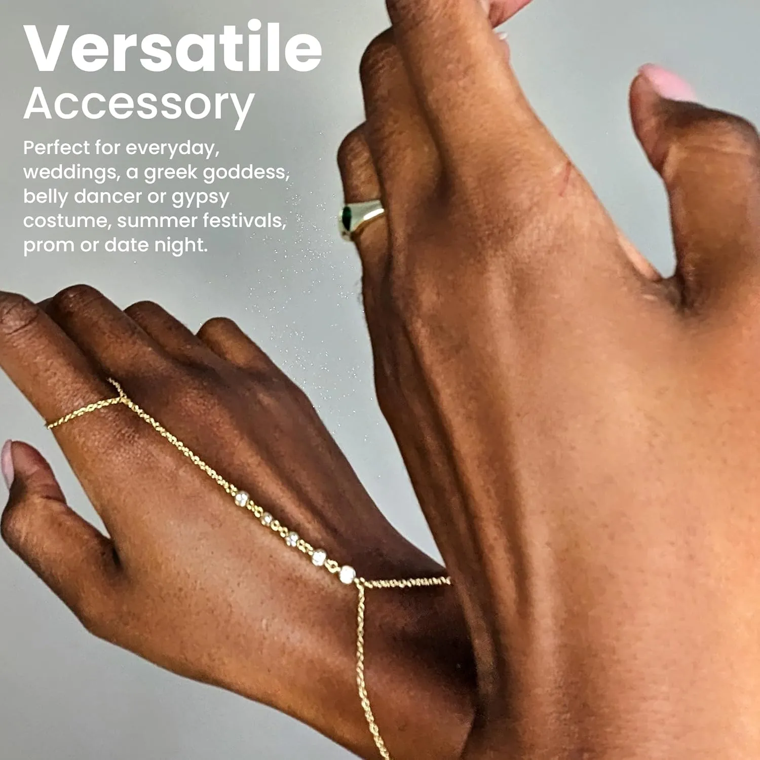 Faire de la Mode Gold Plated Bracelet Ring Hand Chain for 4-8 Ring Sizes  14k Gold Plated Sterling Silver Hand Chain Bracelet for Women  6" to 8" Adjustable Length