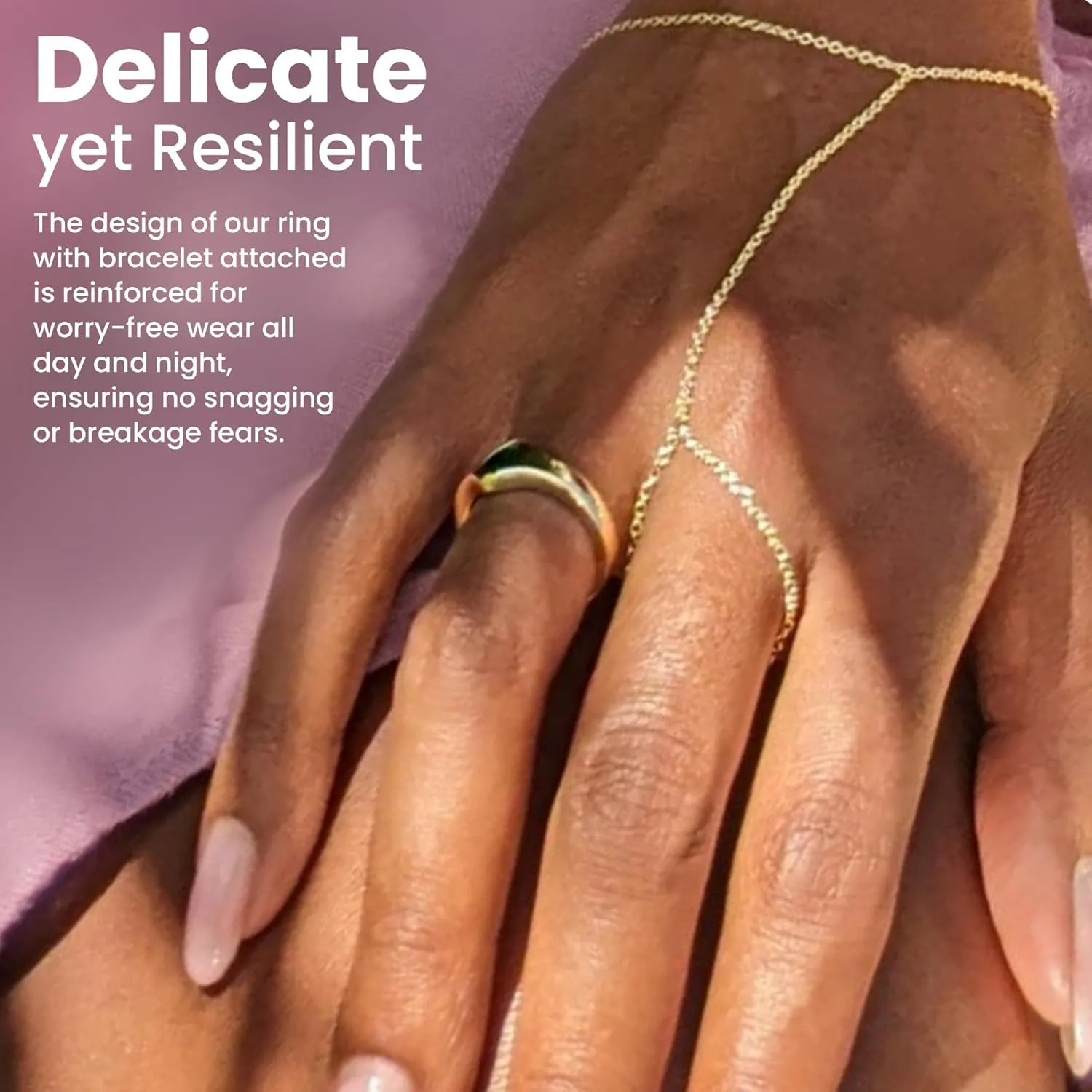 Faire de la Mode Gold Plated Bracelet Ring Hand Chain for 4-8 Ring Sizes  14k Gold Plated Sterling Silver Hand Chain Bracelet for Women  6" to 8" Adjustable Length