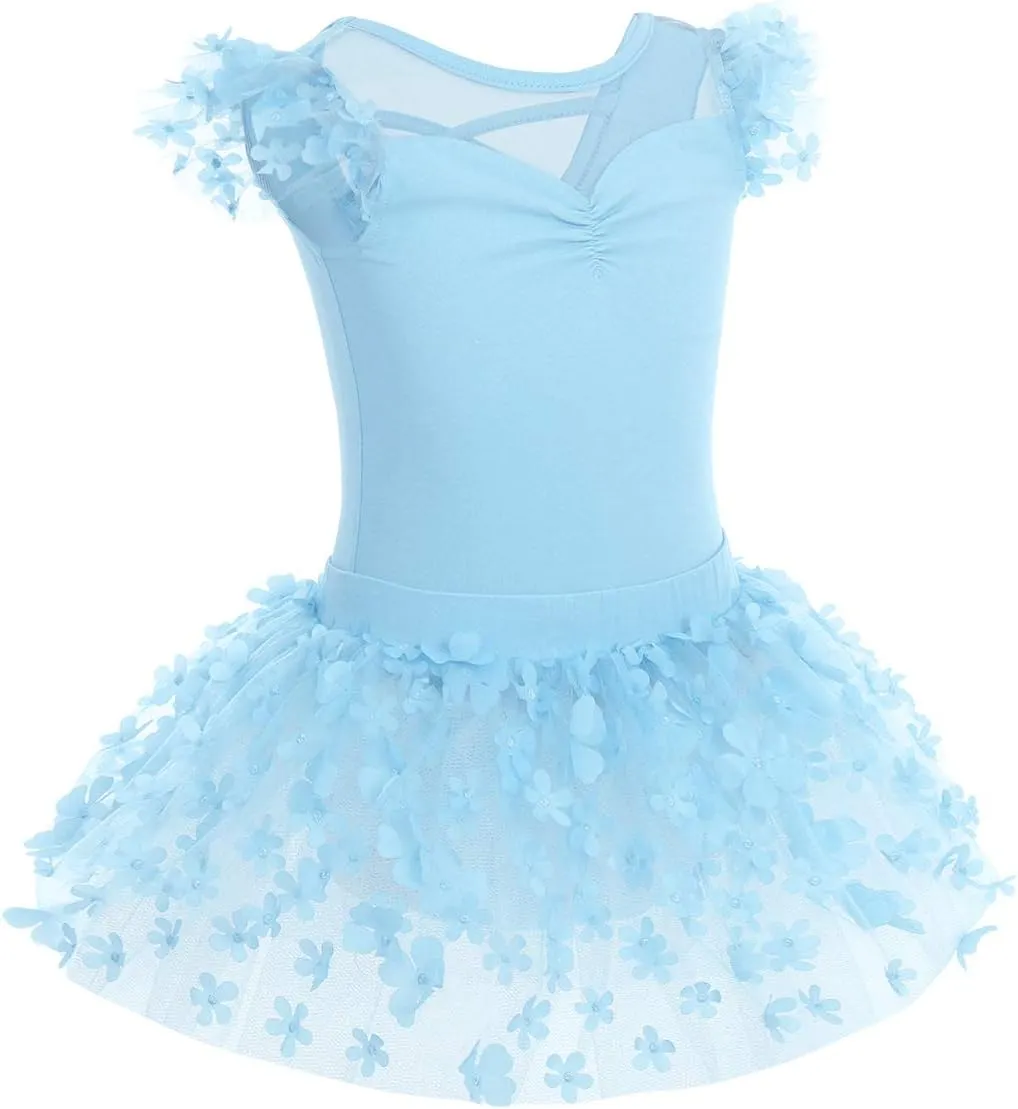 IBAKOM Girls' Raglan Cap Sleeve Leotard for Toddler Kids Gymnastics Dance Ballet Dress High Low Skirted Ballerina Dancewear