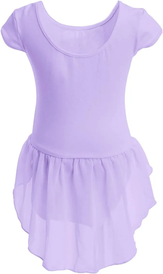 IBAKOM Girls' Raglan Cap Sleeve Leotard for Toddler Kids Gymnastics Dance Ballet Dress High Low Skirted Ballerina Dancewear