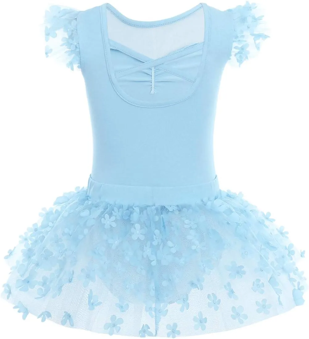 IBAKOM Girls' Raglan Cap Sleeve Leotard for Toddler Kids Gymnastics Dance Ballet Dress High Low Skirted Ballerina Dancewear