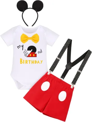 IMEKIS Baby Boys Mouse Costume Cosplay Bowtie Romper Suspenders Shorts Pants 1st Birthday Halloween Cake Smash Tuxedo Outfit