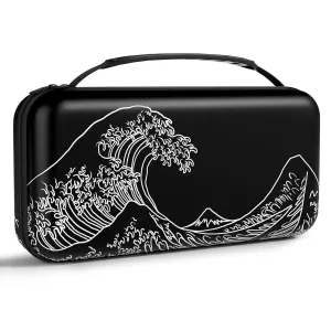NPOOYI Carrying Case Compatible with Nintendo Switch OLED 2021/2017, Hard Shell Protective Switch Travel Case with Pockets and Game Holder for Console Joy-Con & Accessories, Waves