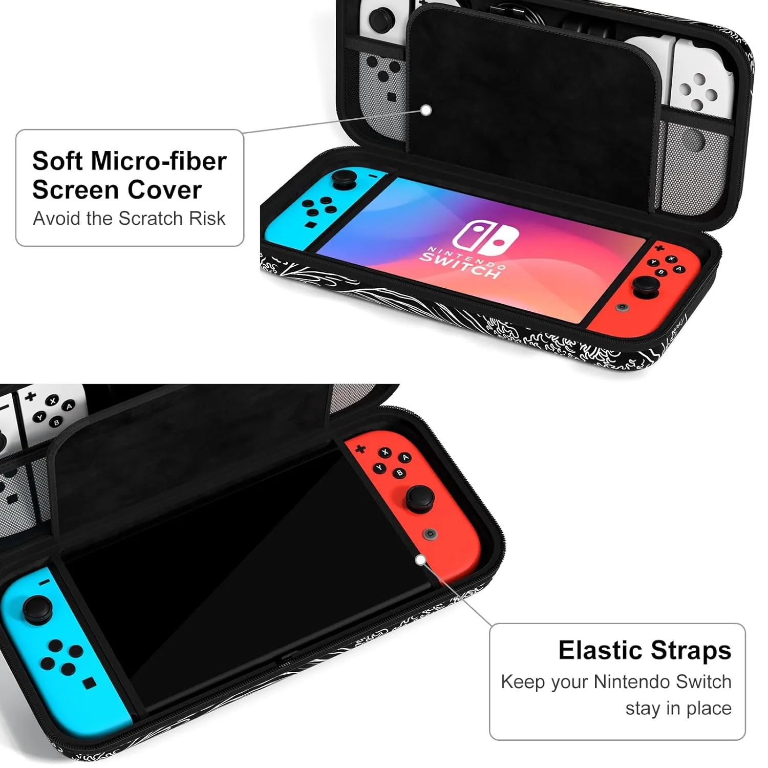 NPOOYI Carrying Case Compatible with Nintendo Switch OLED 2021/2017, Hard Shell Protective Switch Travel Case with Pockets and Game Holder for Console Joy-Con & Accessories, Waves
