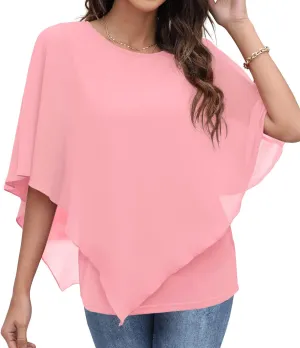 QIXING Women's Summer Casual Loose Chiffon Flowy Tops Elegant Blouses