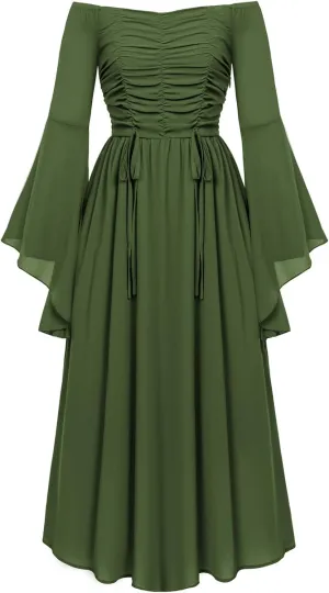 Scarlet Darkness Women 2024 Renaissance Chiffon Dress Medieval Costume Ruched Cottagecore Dress