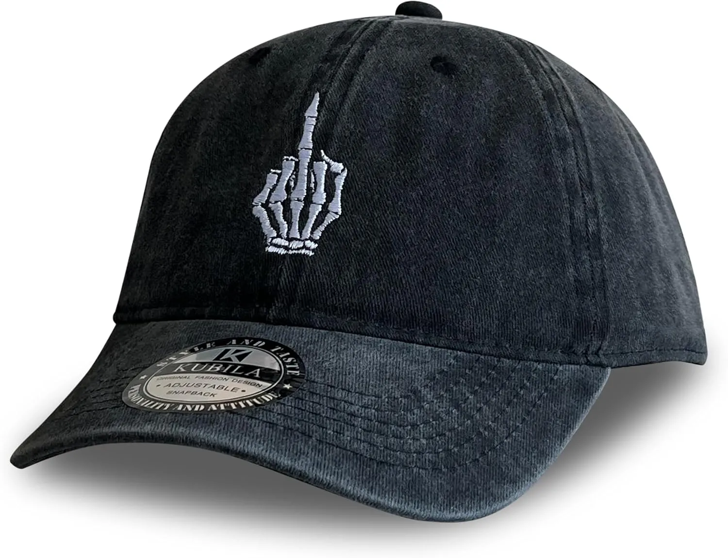 Skeleton Hand with Finger Embroidered Baseball Cap,Funny Plain Black Snapback dad Hats for Men Women