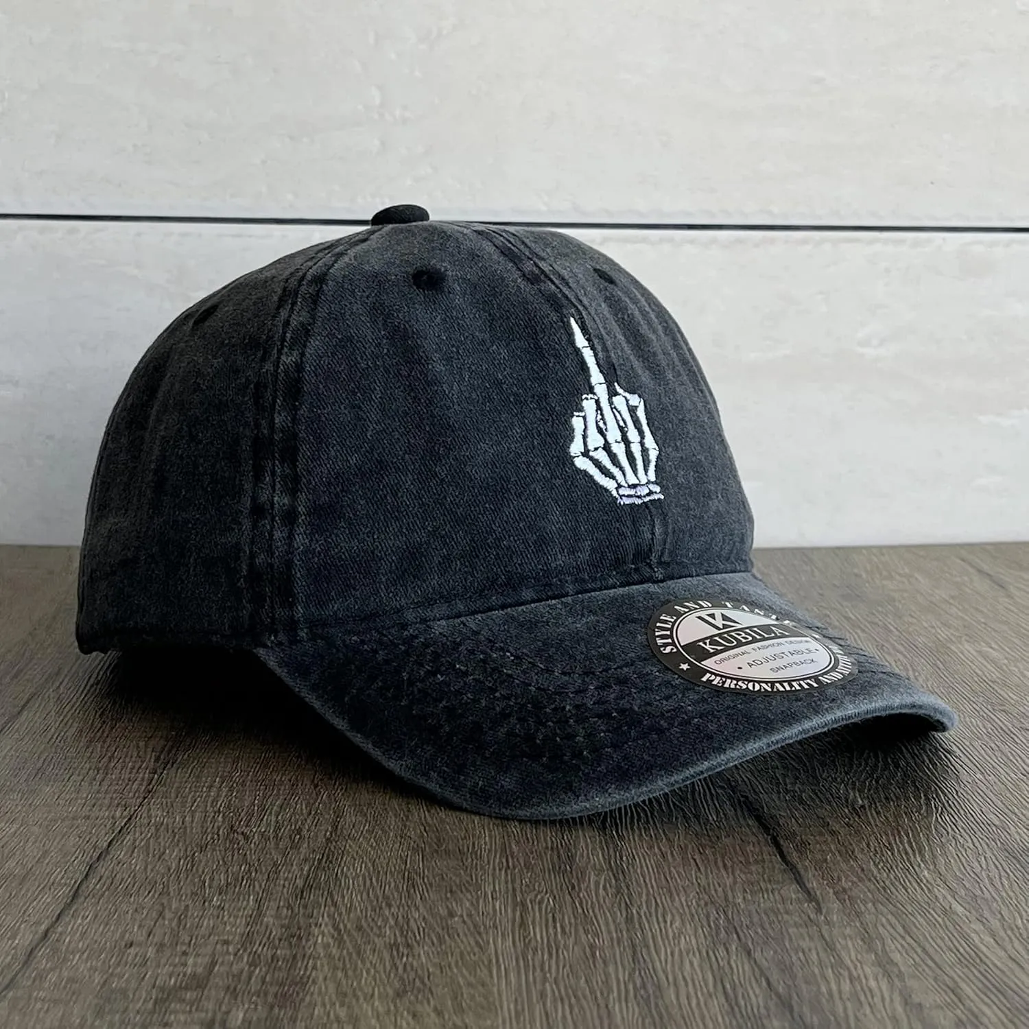 Skeleton Hand with Finger Embroidered Baseball Cap,Funny Plain Black Snapback dad Hats for Men Women