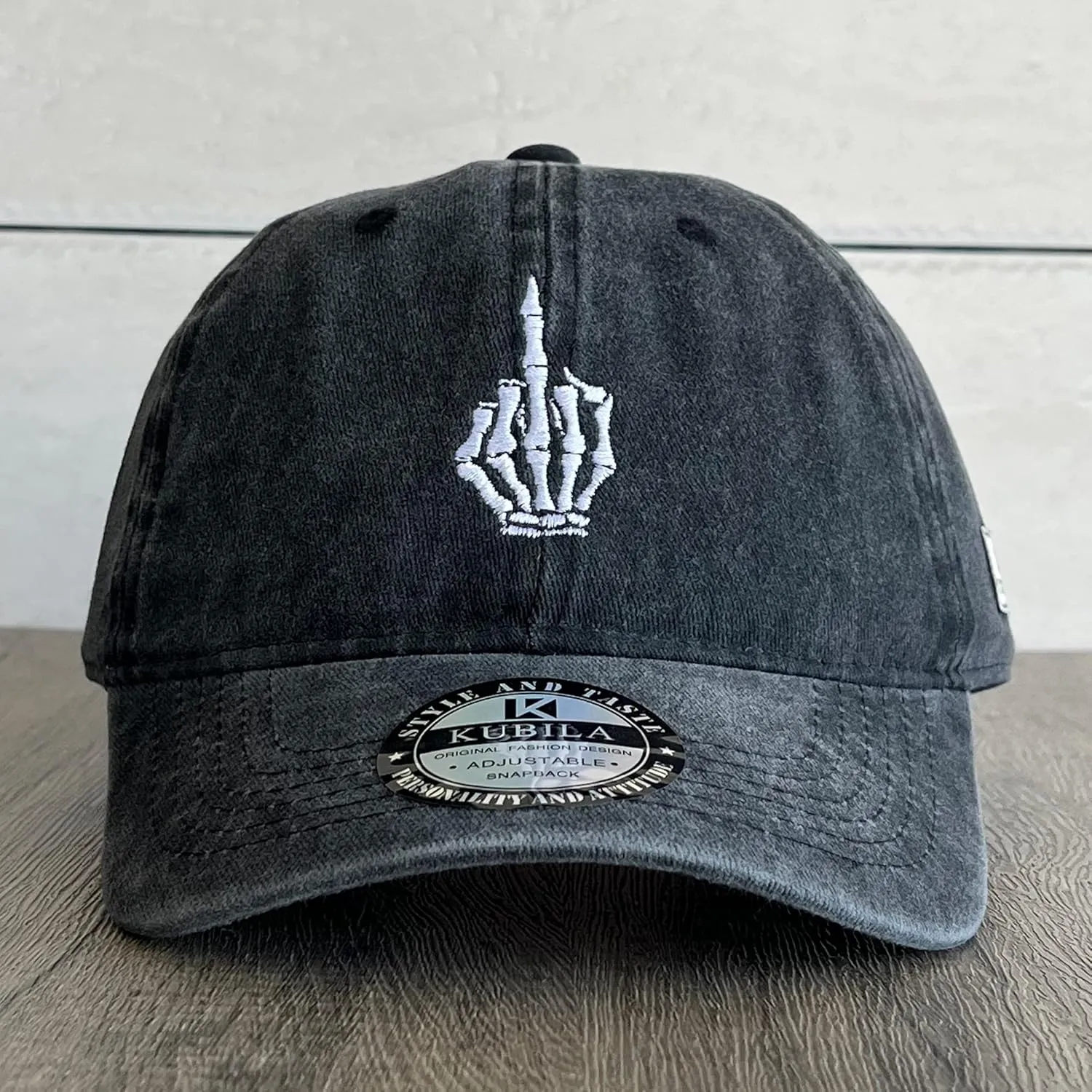 Skeleton Hand with Finger Embroidered Baseball Cap,Funny Plain Black Snapback dad Hats for Men Women