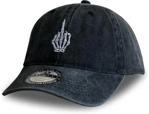 Skeleton Hand with Finger Embroidered Baseball Cap,Funny Plain Black Snapback dad Hats for Men Women