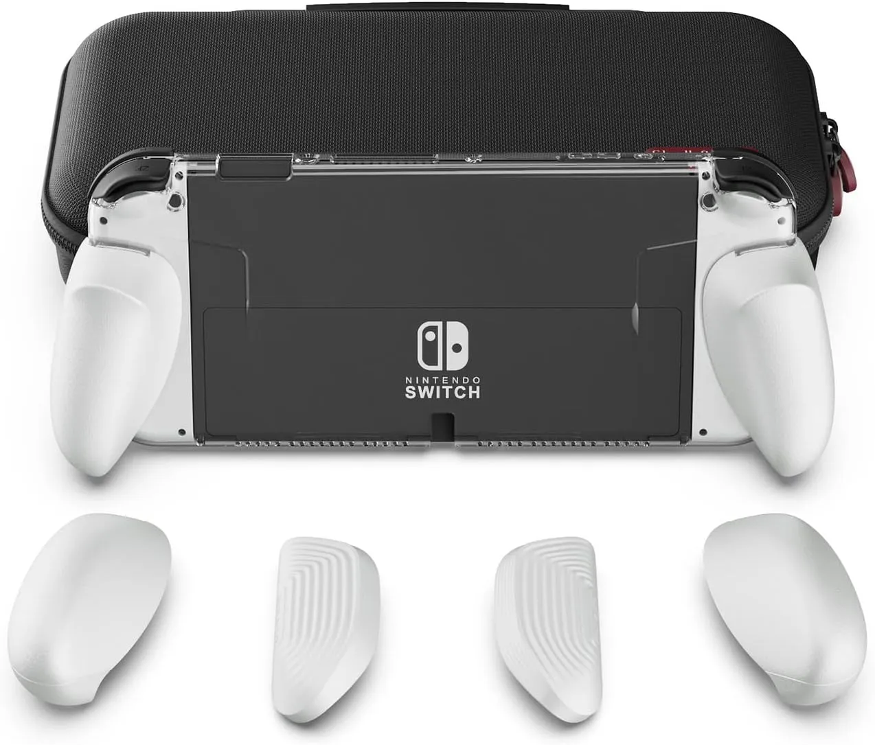 Skull & Co. GripCase OLED Bundle: A Dockable Transparent Protective Case with Replaceable Grips [to fit All Hands Sizes] for Nintendo Switch OLED Model- OLED White