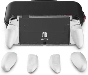 Skull & Co. GripCase OLED Bundle: A Dockable Transparent Protective Case with Replaceable Grips [to fit All Hands Sizes] for Nintendo Switch OLED Model- OLED White