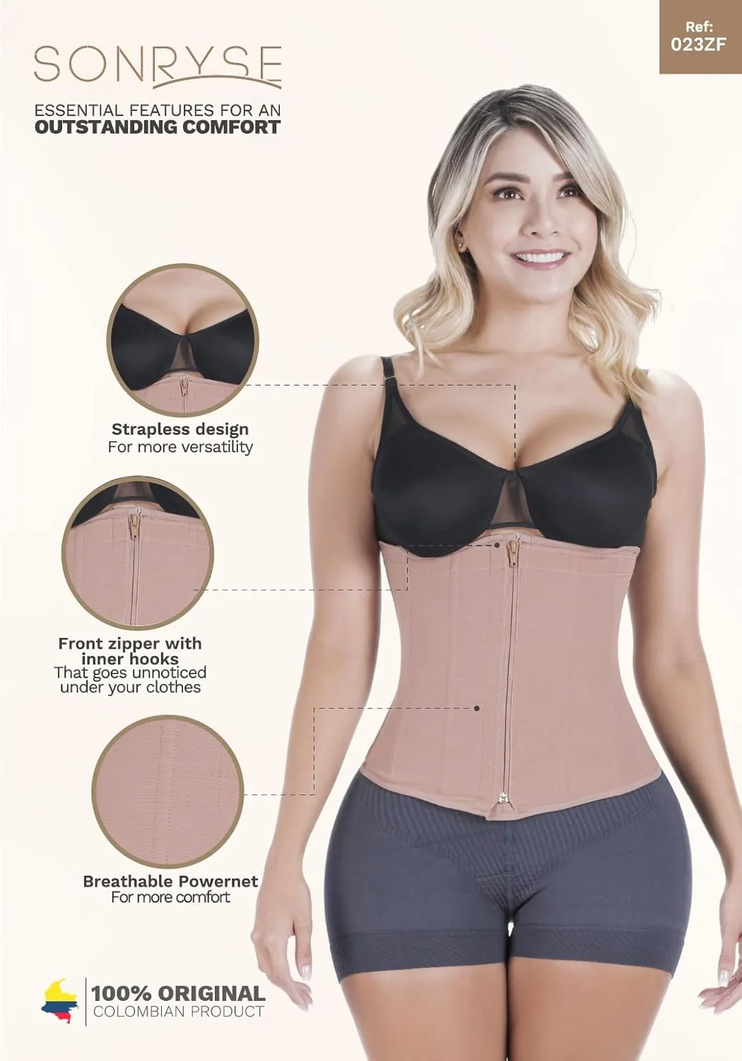 Sonryse 023ZL Fajas Colombianas Reductoras y Moldeadoras Open Bust Tummy Control Compression Waist Cincher Women
