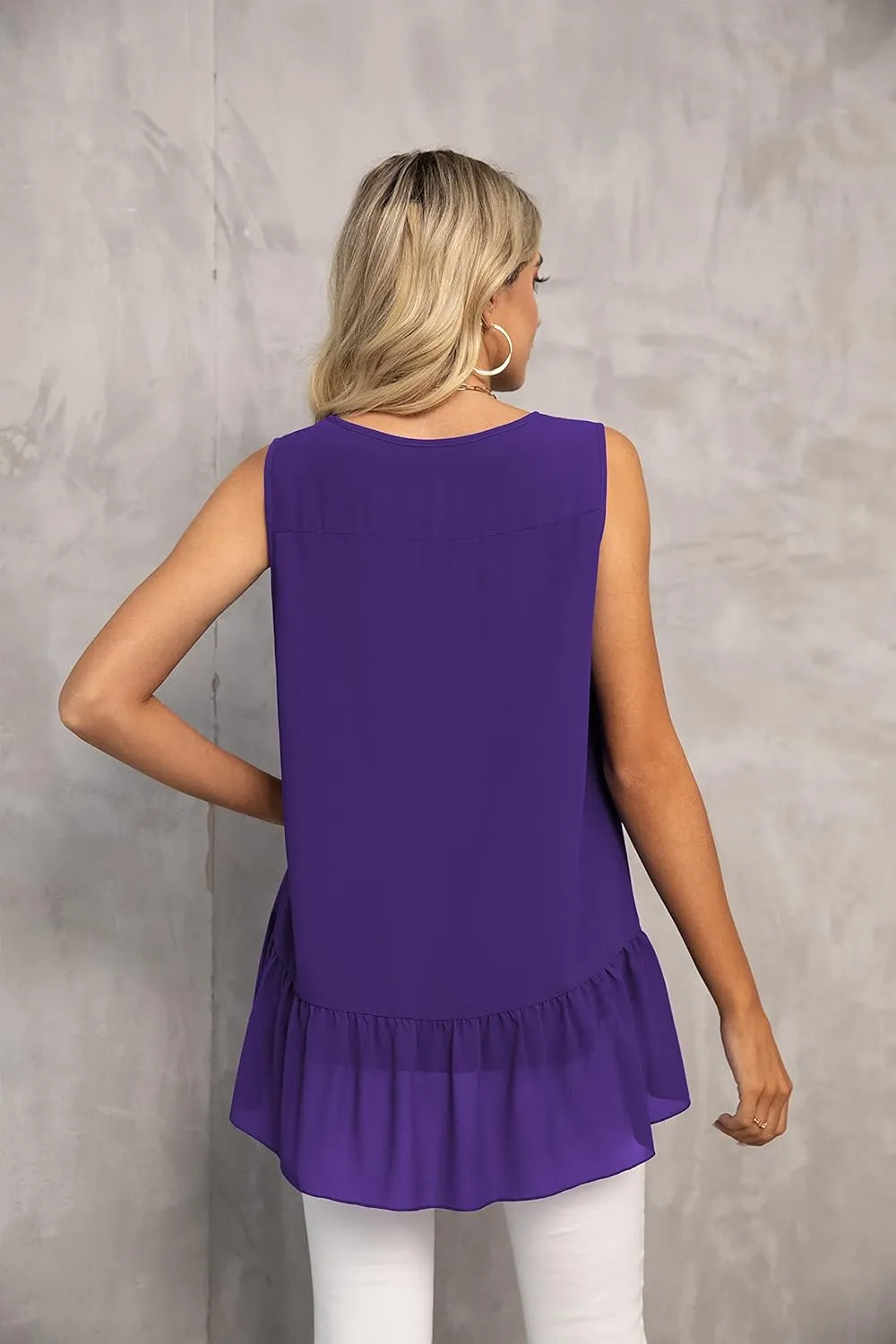 VIISHOW Women's 2023 Summer Sleeveless V Neck Chiffon Tank Top Double Layers Ruffle Hem Casual Blouse Tunic