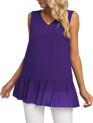 VIISHOW Women's 2023 Summer Sleeveless V Neck Chiffon Tank Top Double Layers Ruffle Hem Casual Blouse Tunic