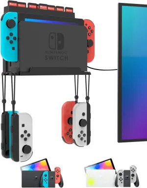 Wall Mount for Nintendo Switch and Switch OLED with 28 Game Card Holders and 4 Joy Con Hooks, Organize Switch Console Behind TV, Ideal Gift for Gamer, Black