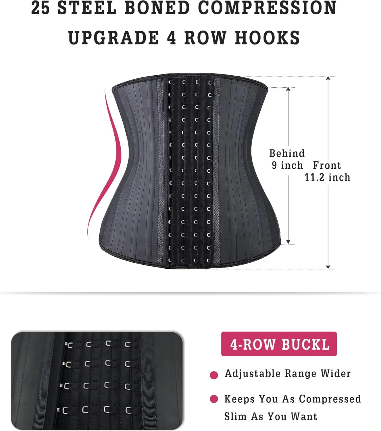 YIANNA Waist Trainer for Women Latex Underbust Waist Corsets Cincher Hourglass Body Shaper 4 Hooks